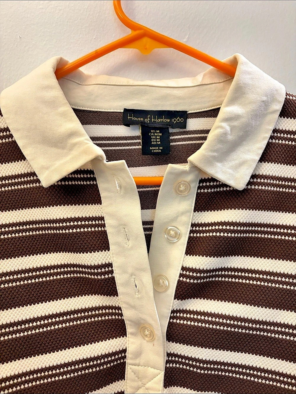 House of Harlow 1960 Long Sleeve Rugby Polo Brown & White Medium - Picture 3 of 4